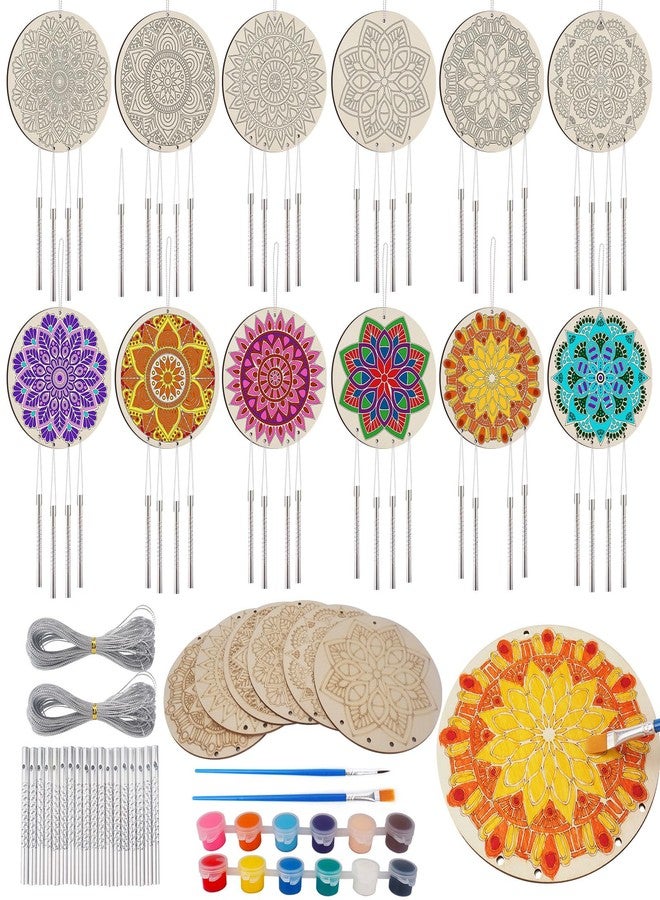 HOTPLACY 24 Sets Mandala Wind Chimes Craft for Kids,DIY Wood Hanging Bulk Ornaments Painting Craft,Color Your Own Mandala Windchime,Coloring Wind Chime for Kids Gifts School Home Party Activity Project Decor - Image 1